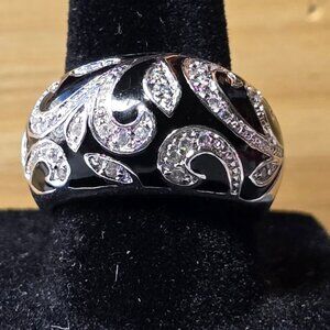 Sterling Silver Black Enamel CZ Dome Ring